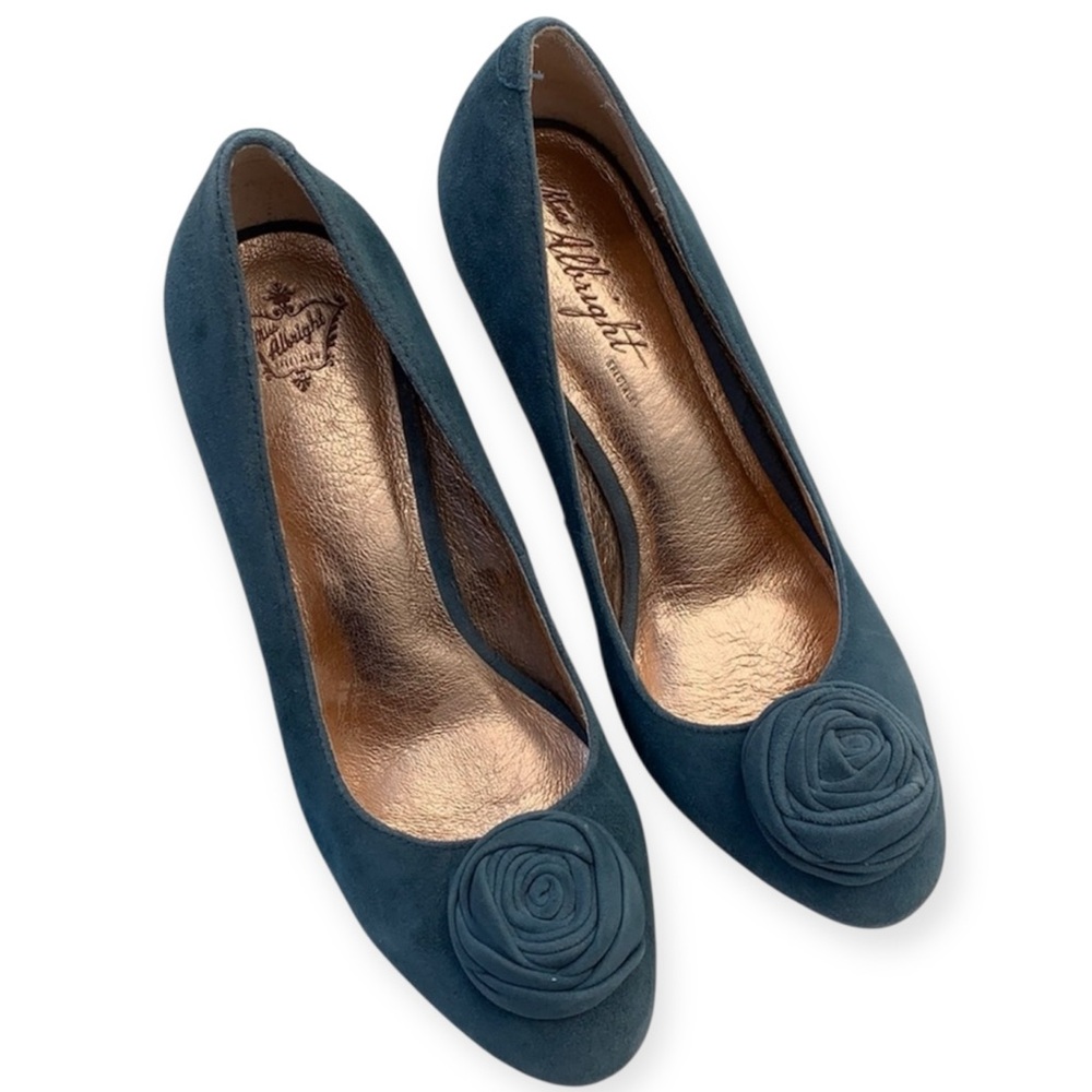 ANTHROPOLOGIE | MISS ALLBRIGHT Blue Suede Melia Rose Heels